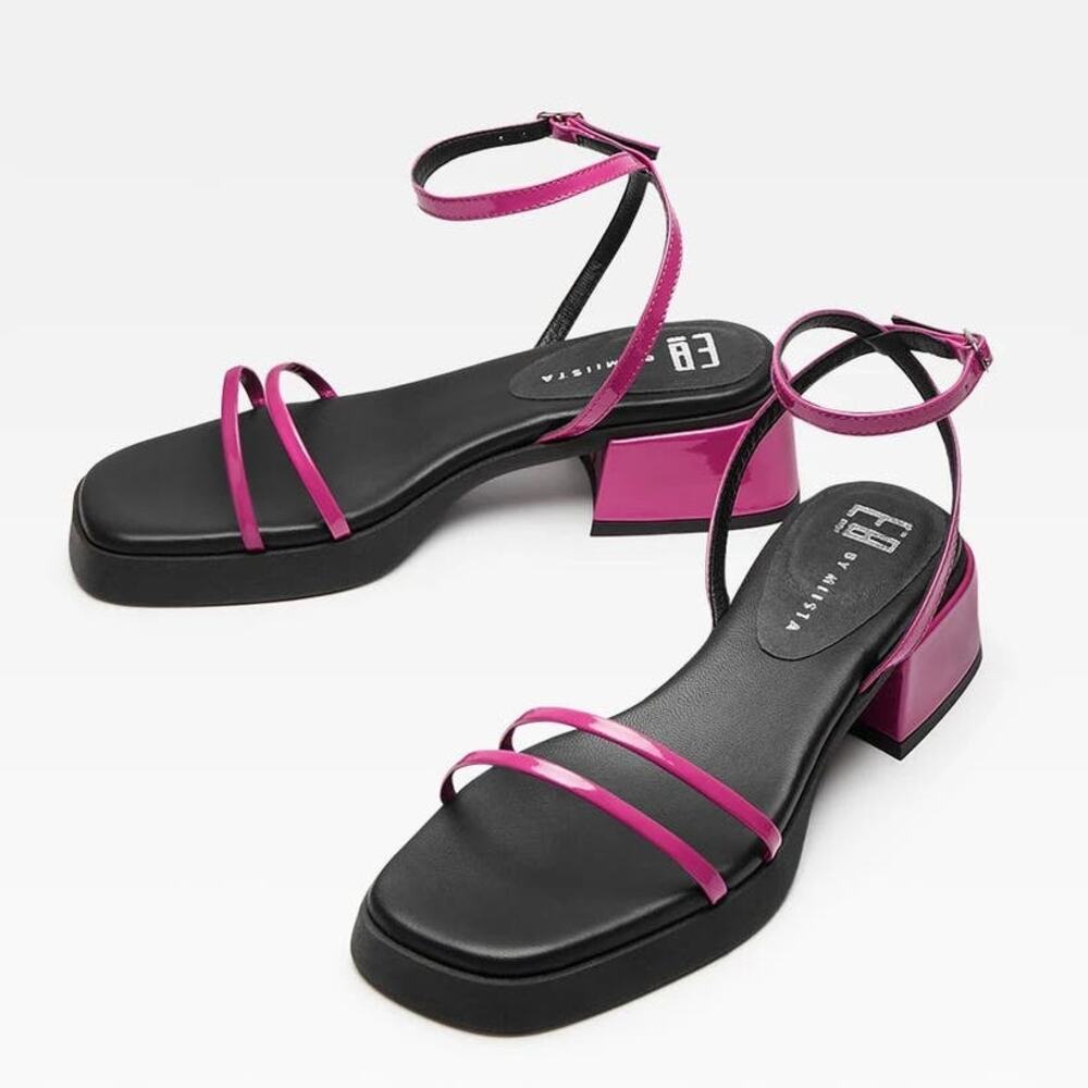 E8 by Miista Rosalyn Pink Strappy Platform Block Heel Leather Sandals 6.5 NWOB